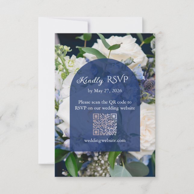 Blue Floral Wedding RSVP Card OSA Kort (Framsida)