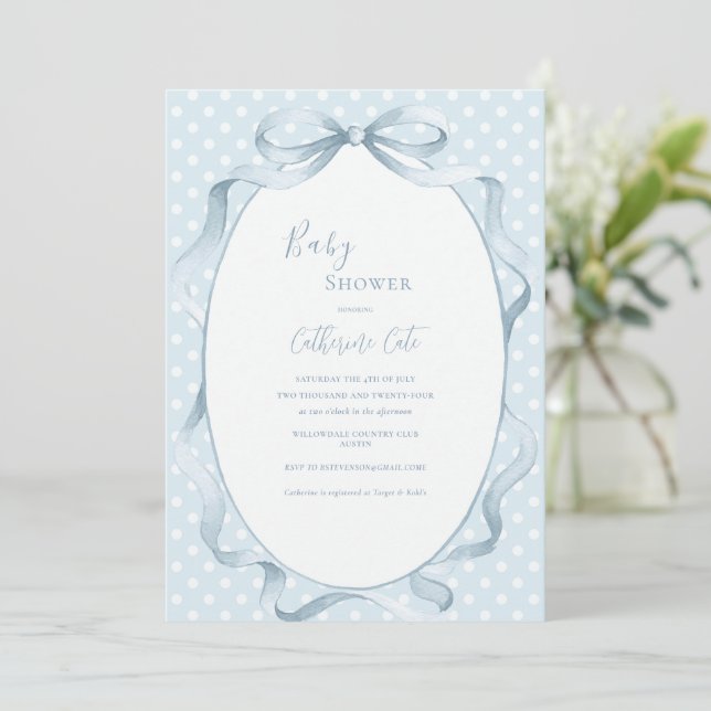 Blue Floral Whimsical Baby Shower  Inbjudningar (Stående Fram)