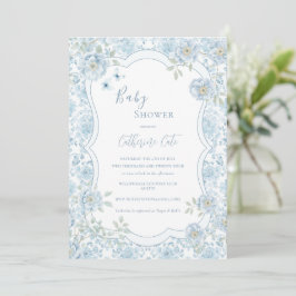 Blue Floral Whimsical Baby Shower  Inbjudningar