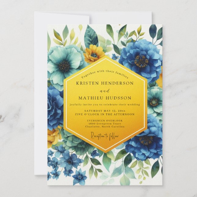 Blue Floral Whimsy Wedding Inbjudningar (Framsida)