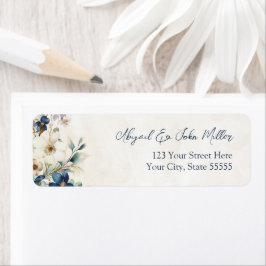 Blue Floral Winter Wedding Return Address Labels Returadress Etikett