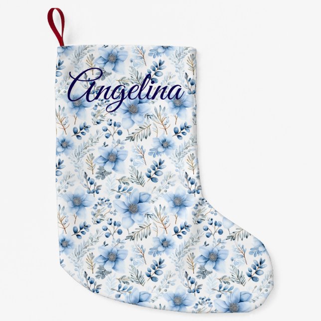 Blue Florals Christmas Stocking Liten Julstrumpa (Framsidan)