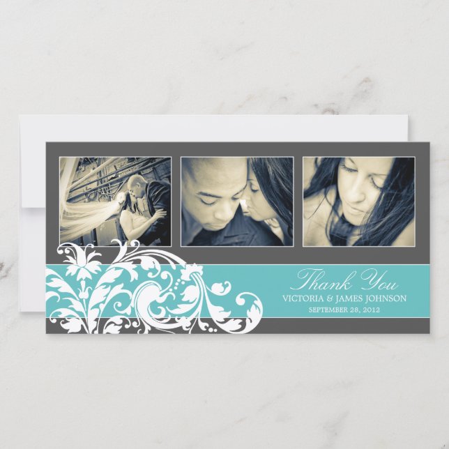 BLUE FLOURISH | BRÖLLOP TAANK DIG CARD TACK KORT (Framsida)