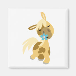 Blue Flower and Cute Tecknad Pony Magnet