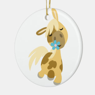 Blue Flower and Cute Tecknad Pony Ornament