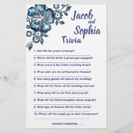 BLUE FLOWER BRIDE & GROOM TRIVIA SHOWER GAME CARD FLYGBLAD