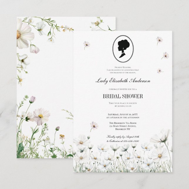 Blue Flower Bridgerton Theme Tea ReEmergency Inbjudningar (Fram/baksida)