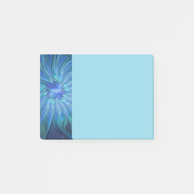 Blue Flower Fantasy Pattern, Abstract Fractal Art Post-it Block (Framsida)