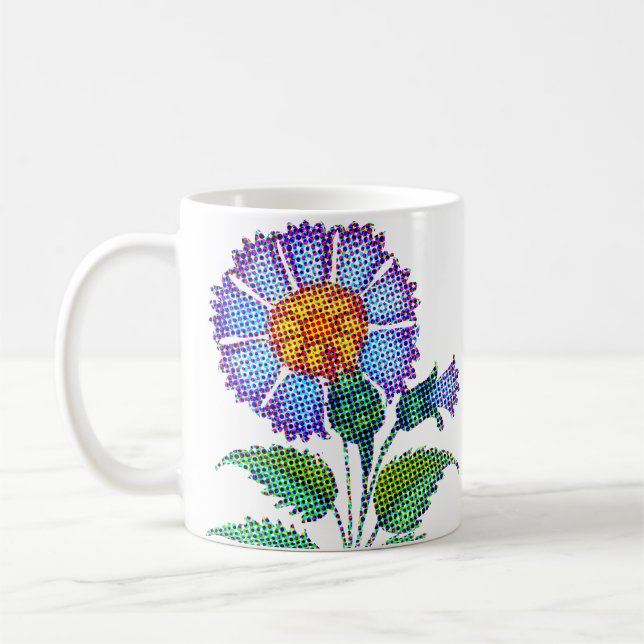 Blue Flower Halftone Fine Art Kaffemugg (Vänster)