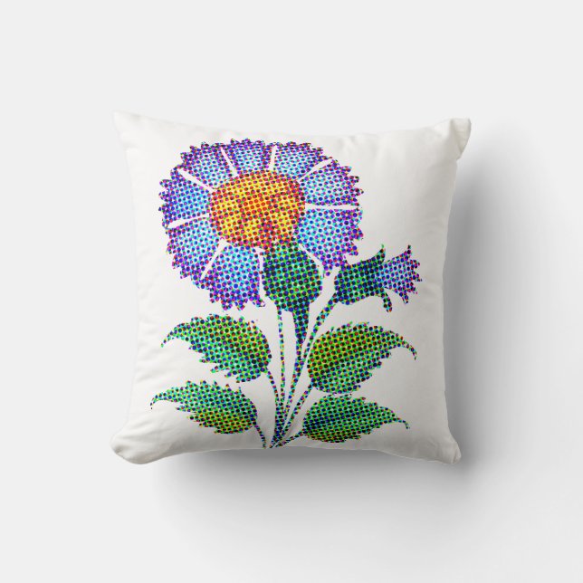 Blue Flower Halftone Fine Art Kudde (Framsida)