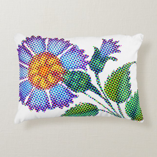 Blue Flower Halftone Fine Art Prydnadskudde (Framsidan)