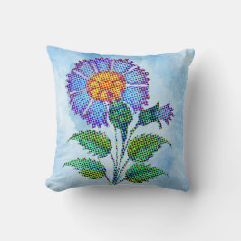 Blue Flower Halftone on Blue Fine Art Kudde