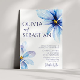 Blue Flower Minimalist elegant bröllop Inbjudningar