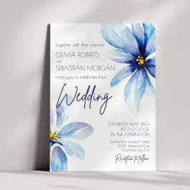 Blue Flower Minimalist elegant bröllop Inbjudningar