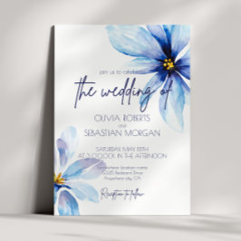 Blue Flower Minimalist elegant bröllop Inbjudningar