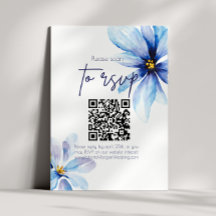 Blue Flower Minimalist QR CODE Bröllop
