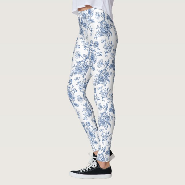 Blue Flower Mönster Leggings (Vänster)