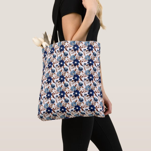 Blue Flower Mönster Tote | Snyggt vardagsblogg Tygkasse (Närbild)