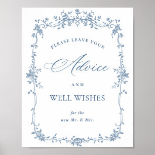 Blue Flower Ornate Victorian Grace Advice & Önskem Poster