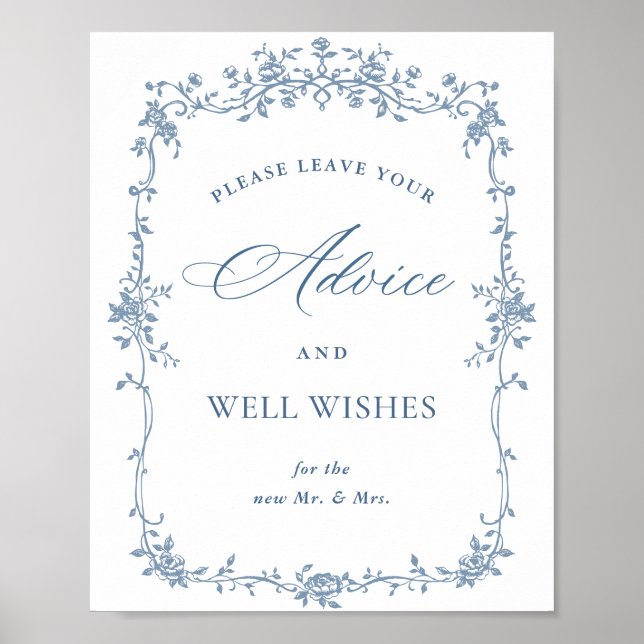 Blue Flower Ornate Victorian Grace Advice & Önskem Poster (Framsidan)