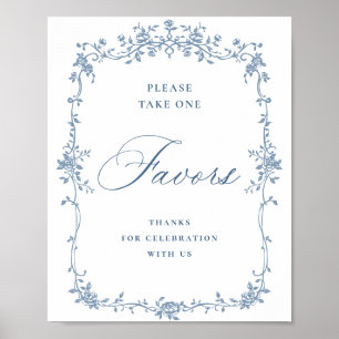 Blue Flower Ornate Victorian Grace Favors Bröllop Poster