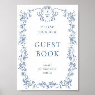 Blue Flower Ornate Victorian Grace Guestbook-tecke Poster