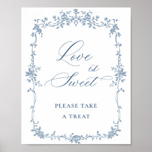 Blue Flower Ornate Victorian Grace Kärlek är Sweet Poster