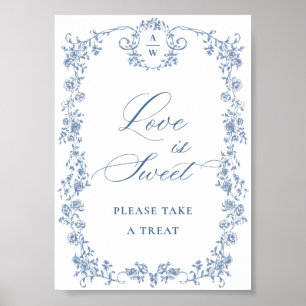 Blue Flower Ornate Victorian Grace Kärlek är Sweet Poster