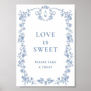 Blue Flower Ornate Victorian Grace Kärlek är Sweet Poster