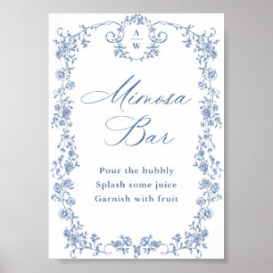 Blue Flower Ornate Victorian Grace Mimosa Pub-teck Poster