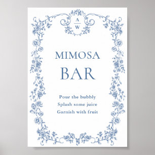 Blue Flower Ornate Victorian Grace Mimosa Pub-teck Poster