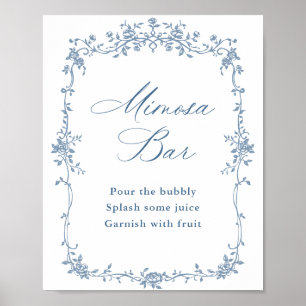 Blue Flower Ornate Victorian Grace Mimosa Pub-teck Poster