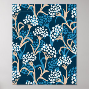 Blue Flower Teckning Mönster Poster