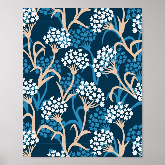 Blue Flower Teckning Mönster Poster (Framsidan)