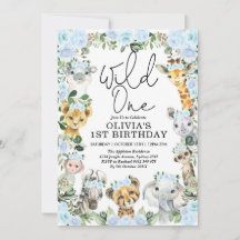 Blue Flower Vild One Jungle Safari 1st Birthday