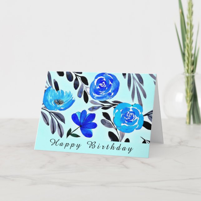 BLUE FLOWER WATERCOLOR ART BIRTHDAY KORT (Framsida)