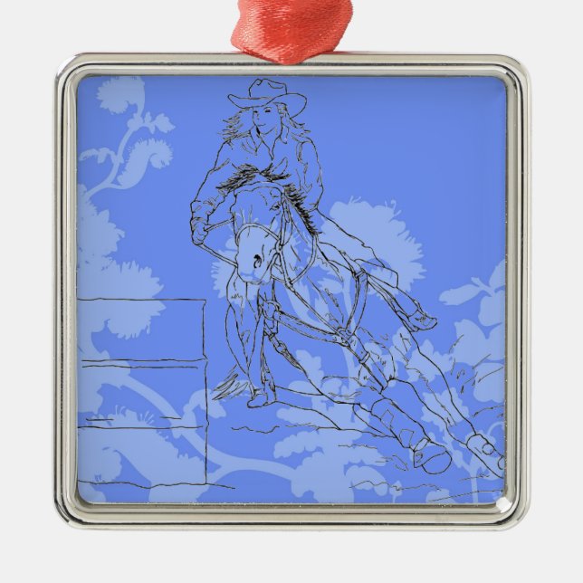 Blue Flowered Barrel Racer Julgransprydnad Metall (Framsidan)