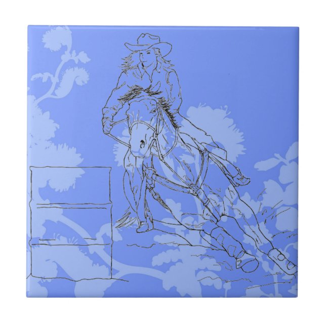 Blue Flowered Barrel Racer Kakelplatta (Framsidan)