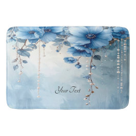 Blue Flowers and Pearls Bath Mat Badrumsmatta