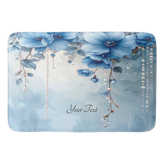 Blue Flowers and Pearls Bath Mat Badrumsmatta (Framsidan)