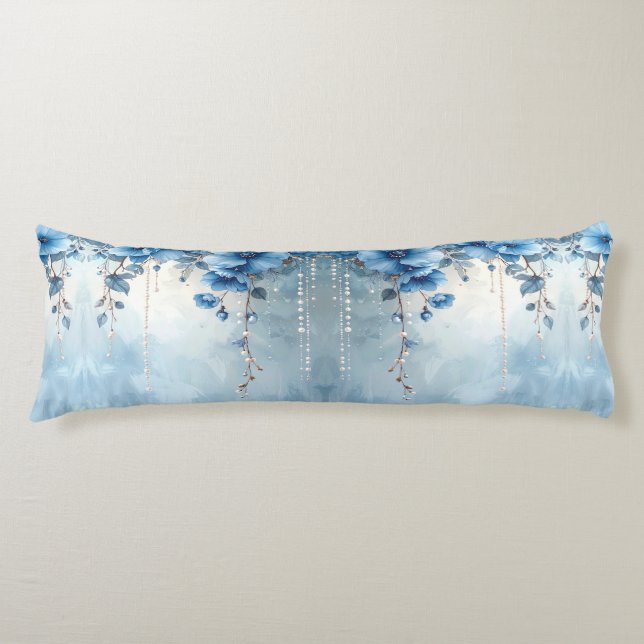 Blue Flowers and Pearls Body Pillow Kroppskudde (Framsidan)