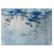 Blue Flowers and Pearls Cutting Board