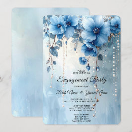 Blue Flowers and Pearls Engagement Invitation Inbjudningar
