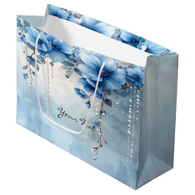Blue Flowers and Pearls Gift Bag (Framsidan Vinklad)