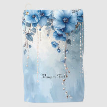 Blue Flowers and Pearls Golf Towel