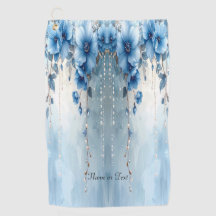 Blue Flowers and Pearls Golf Towel
