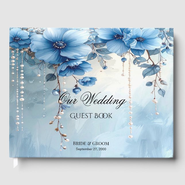Blue Flowers and Pearls Guest Book Gästböcker (Framsida)
