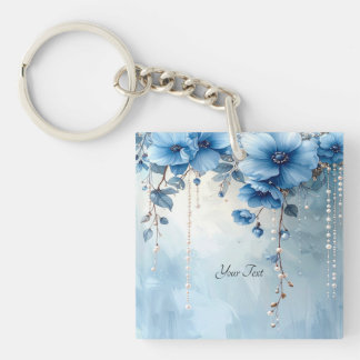 Blue Flowers and Pearls Keychain