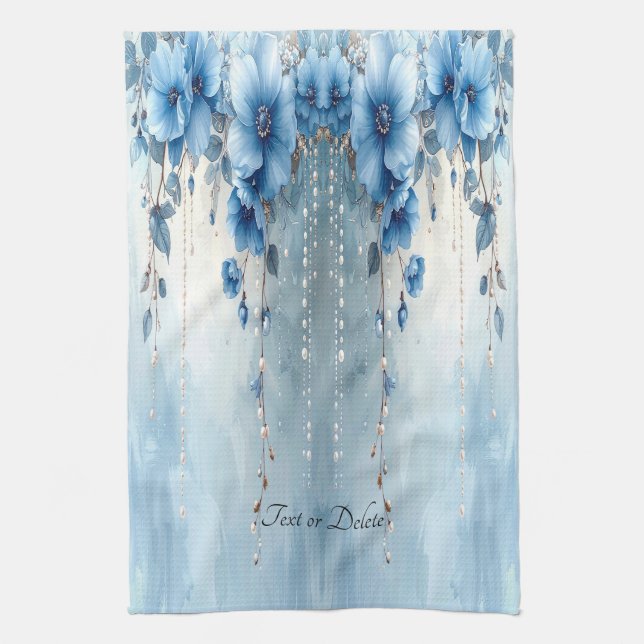 Blue Flowers and Pearls Kitchen Towel Kökshandduk (Vertikal)