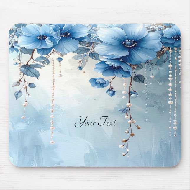 Blue Flowers and Pearls Mousepad Musmatta (Framsidan)